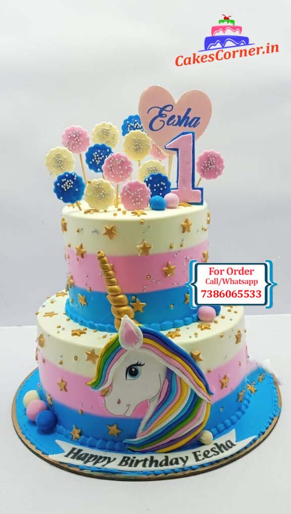 2 Tier Unicorn Theme Cake
