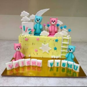 Moon and Stars Theme Cake For Twins Half Year Birthday