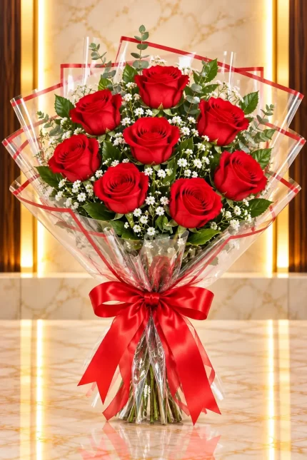 Elegant Bouquet of Eight Red Roses