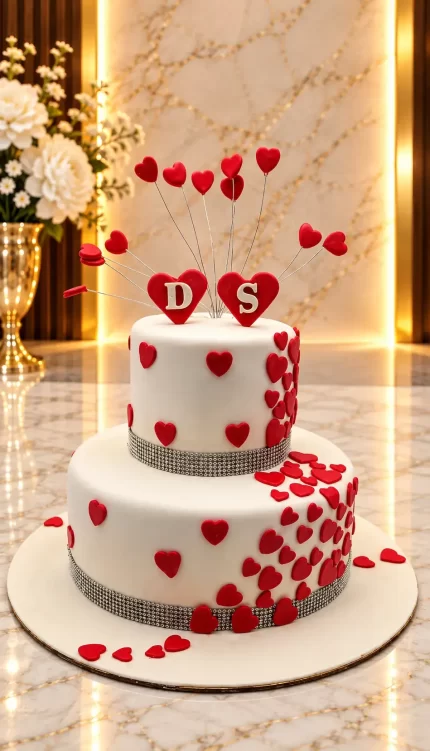Elegant Red Heart Celebration Cake