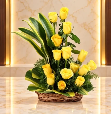 Elegant Yellow Rose Basket