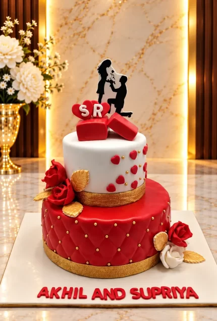 Red And White Engagement Cake